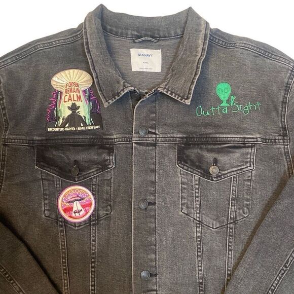 Alien Space UFO Themed Denim Jacket Handmade Unique One-Of-A-Kind Men Size XXXL - Picture 2 of 12